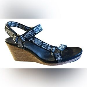 Teva Arrabelle Cork Wedge Slingback Sandals In Mosaic Black Women's Size 7